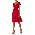 thumbnail image 2 of Dress the Population womens Corey Cap Sleeve Plunge Neck Fit and Flare Knee Length Dress, Garnet, Medium US, 2 of 4