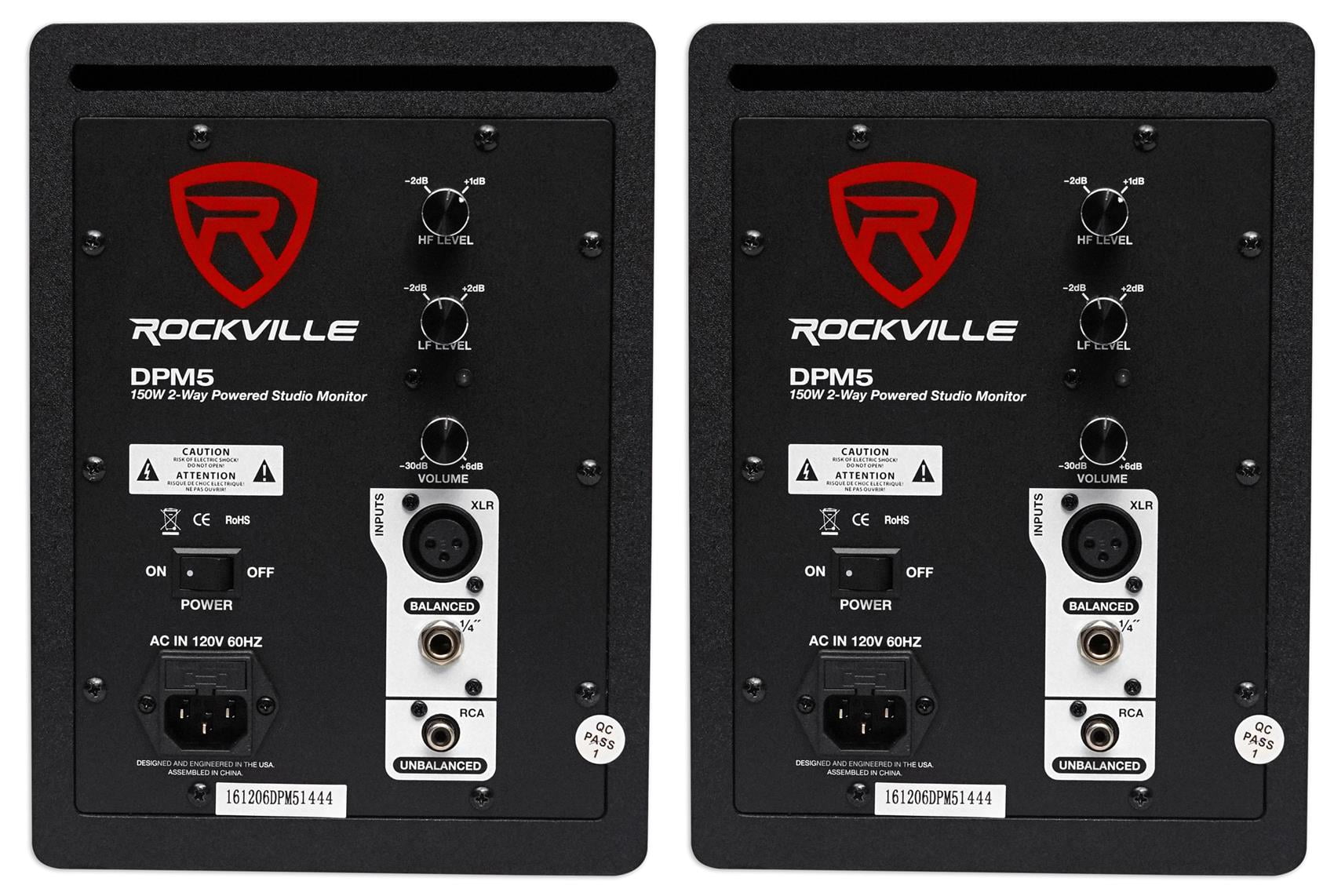 2) Rockville DPM5W Dual Powered 5.25" 300w Active Recording Studio Monitors+Pads