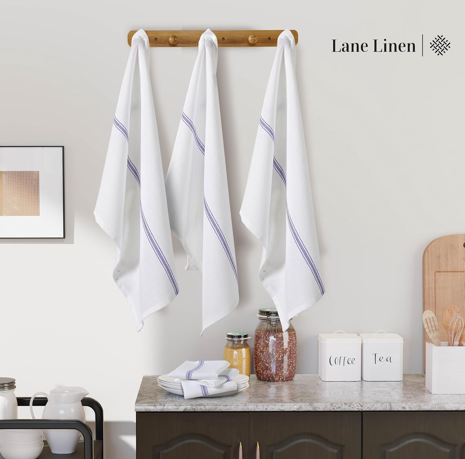 Kitchen Towels Set - 100% Pure Cotton Dish Towels for Kitchen, Super Absorbent Kitchen Hand Towel, Blue Tea Towels, Soft & Durable Dish Cloths, Pack of 12 – 15”x25”, Blue Stripe