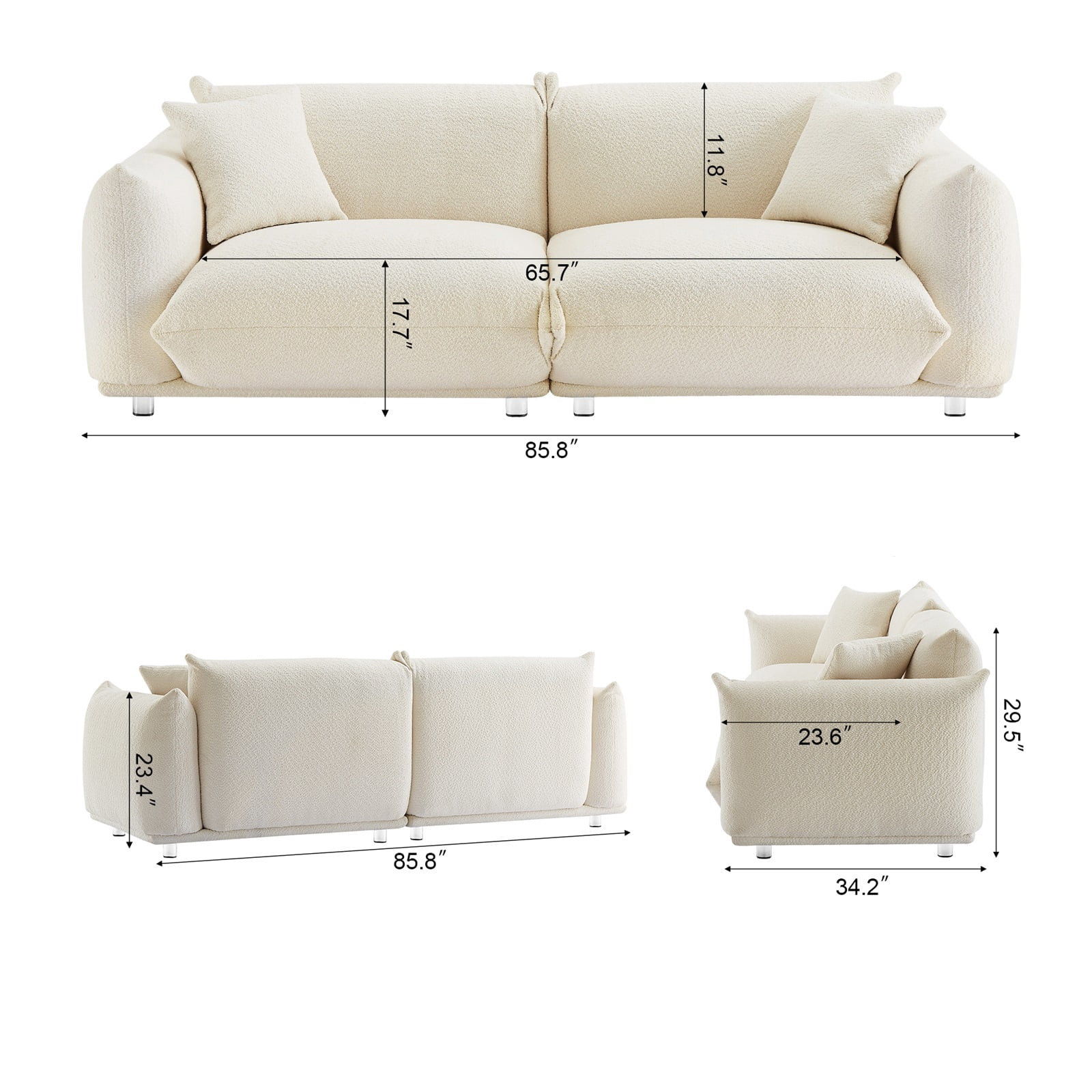 Hommoo 85.8" Sofa Oversized Loveseat Couch Sofa, Modern Sherpa Sofa for Apartment, Home&Office, White