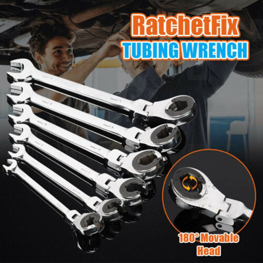 8-19MM Metric Rotated 180 Degrees Flexible Open Movable Head Silver Mirror Polishing Maintain Repair Tool 19mm RatchetFix Tubing Ratchet Wrench with Flexible Head