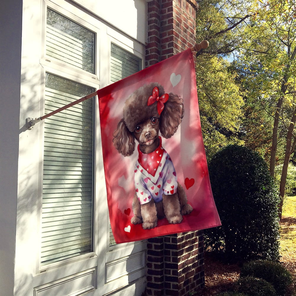 Caroline's Treasures DAC5418CHF Chocolate Poodle My Valentine House Flag Large Porch Sleeve Pole Decorative Outside Yard Banner Artwork Wall Hanging, Polyester, House Size, Multicolor