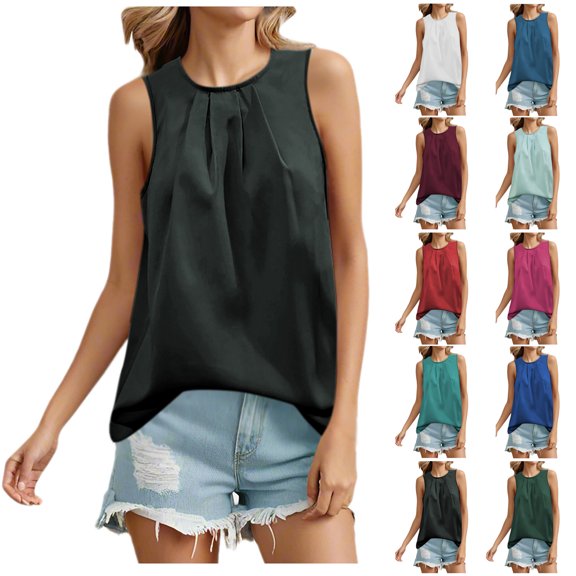 Xunlbb Tops for Women Fashion Women's Casual Round Neck Sleeveless T-shirt Summer Top Beach Vacation Clothes for Women S-2XL