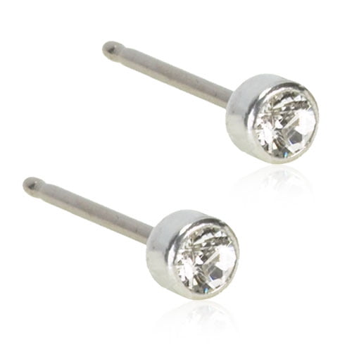 Blomdahl | Hypoallergenic | Silver Titanium Bezel Crystal Stud Earrings | Best Choice For Sensitive Ears