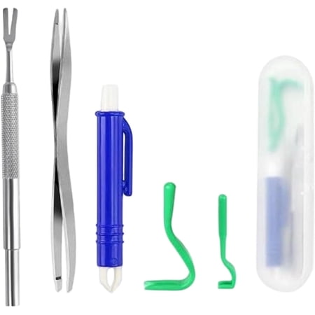 Pet Tick Remover Tool Set with Tick Tweezers Remover Cap and Storage Holster 6 in 1 Tick Removal Kit for Cats and Dogs Portable Grooming and Pet Care Accessories(Q)