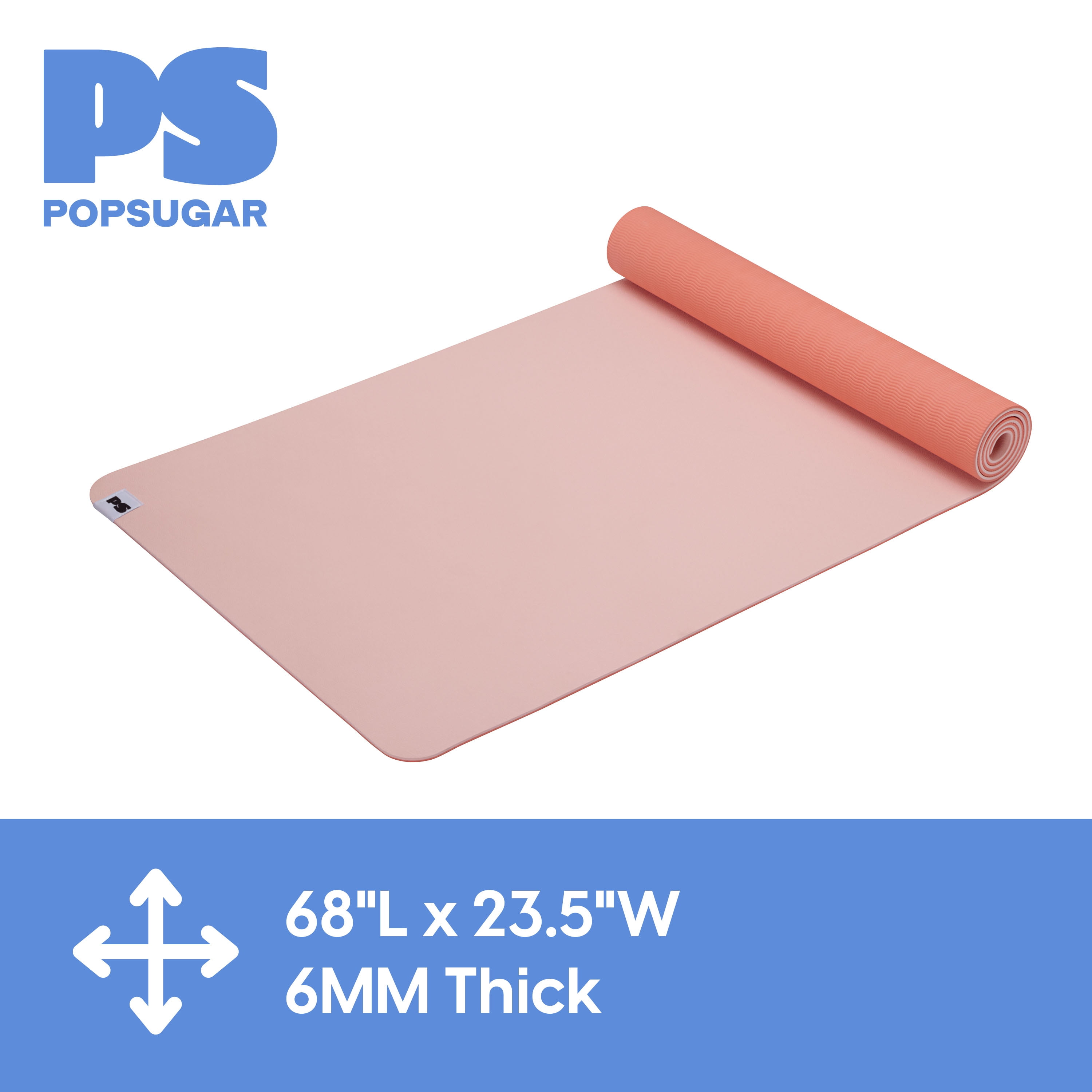 Popsugar 6mm PVC Printed Oval-Stripe Pink Rose Yoga Mat, 24x68