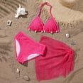 thumbnail image 7 of CAICJ98 Girl's 3 Piece Swimsuits with Cover Up Skirt Halter Triangle Bathing Suits for Girls Bikini Set (8-9 Years,Hot Pink), 7 of 7