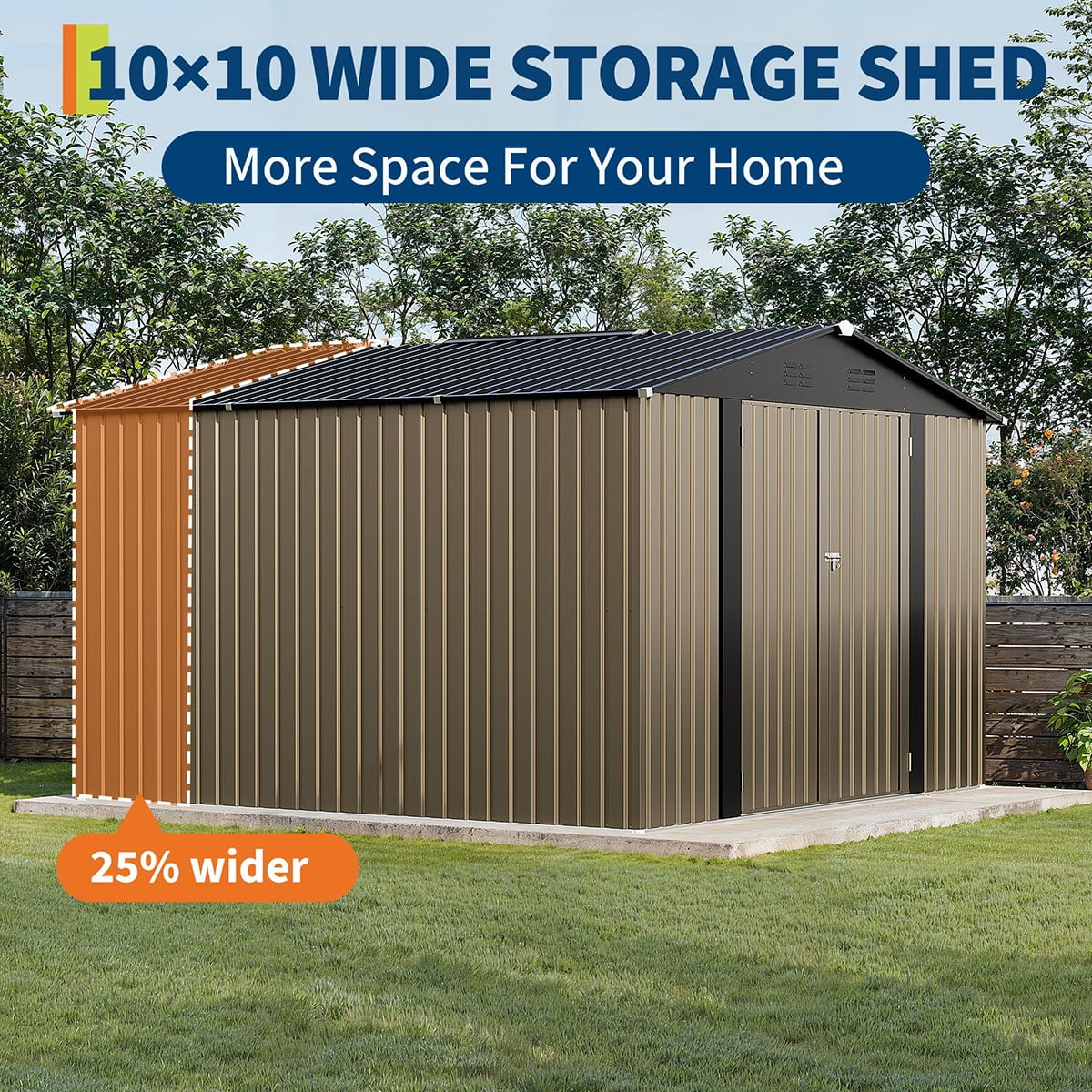 Soonbuy 10x10 FT Outdoor Storage Shed, Large Metal Garden Shed with Lockable Door & Peak Roof, 540 Cu Ft Capacity, All-Weather Galvanized Steel Tool Shed for Backyard, Patio, Lawn (ship in 3 boxes)