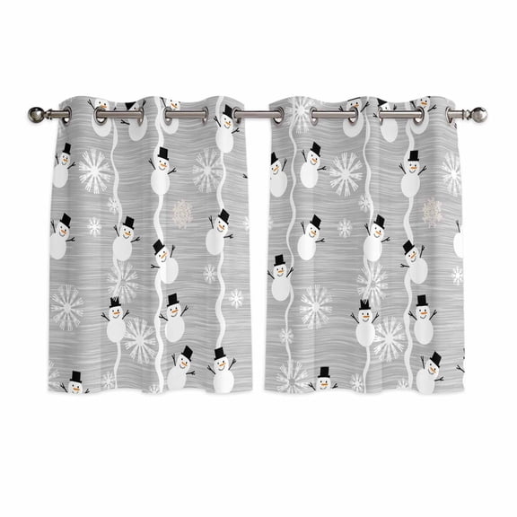 Grey Christmas Kitchen Curtains Window Panels, Winter Snowman Xmas Snowflakes Stripes Insulated Window Treatment Curtain, Grommet Curtains for Bedroom/Living Room/Bathroom, 2 Piece 52"Wx45"L