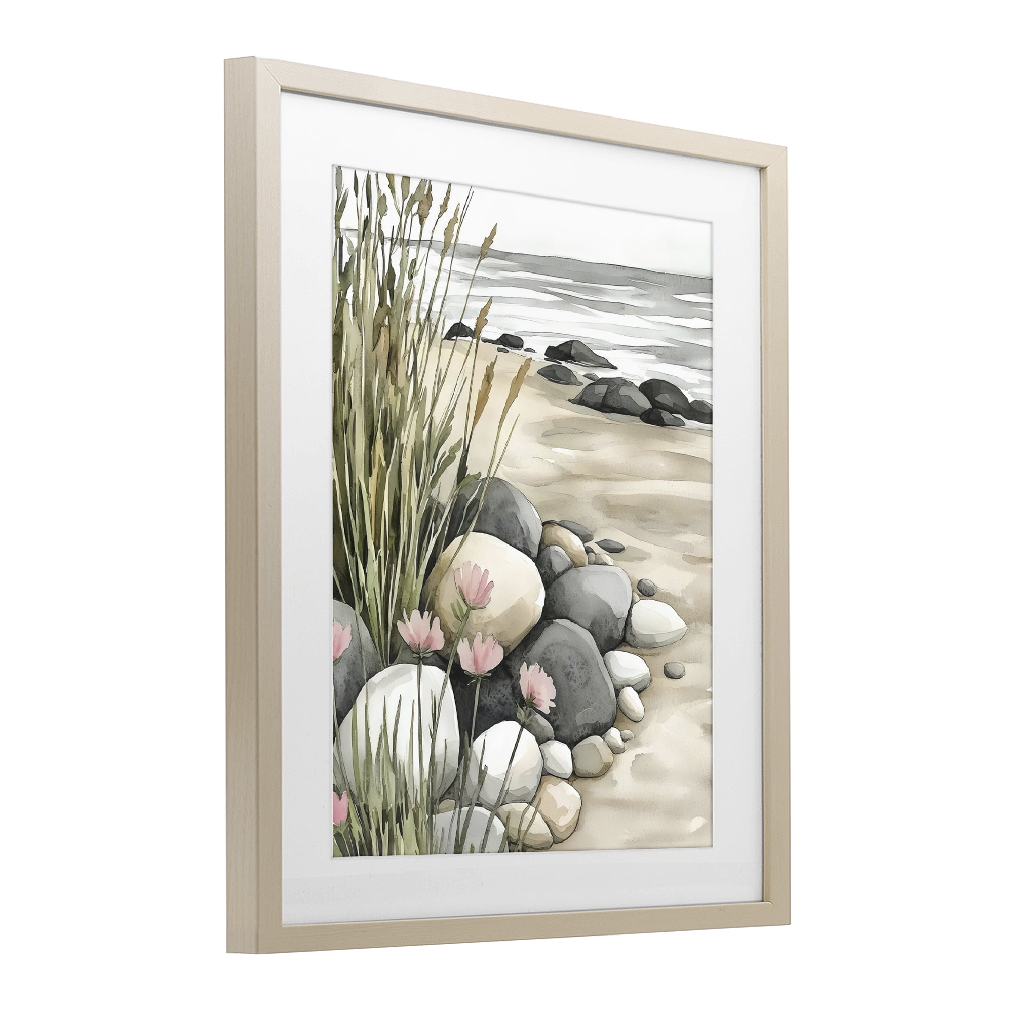 Stupell Industries Coastal Calm Pebbles Birch Framed Print Under Glass, design by Riley B