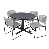 Regency 48-inch Round Laminate Table with 4 Zeng Stack Chairs Gray (TB48RNDGY44GY)