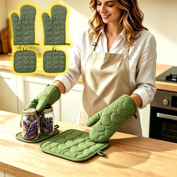 Manoplas y Agarraderas de Algodón con Estampado de Corazones para Horno: Guantes de Cocina Resistentes Al Calor para Hornear, Cocinar y Asar a La Parrilla.