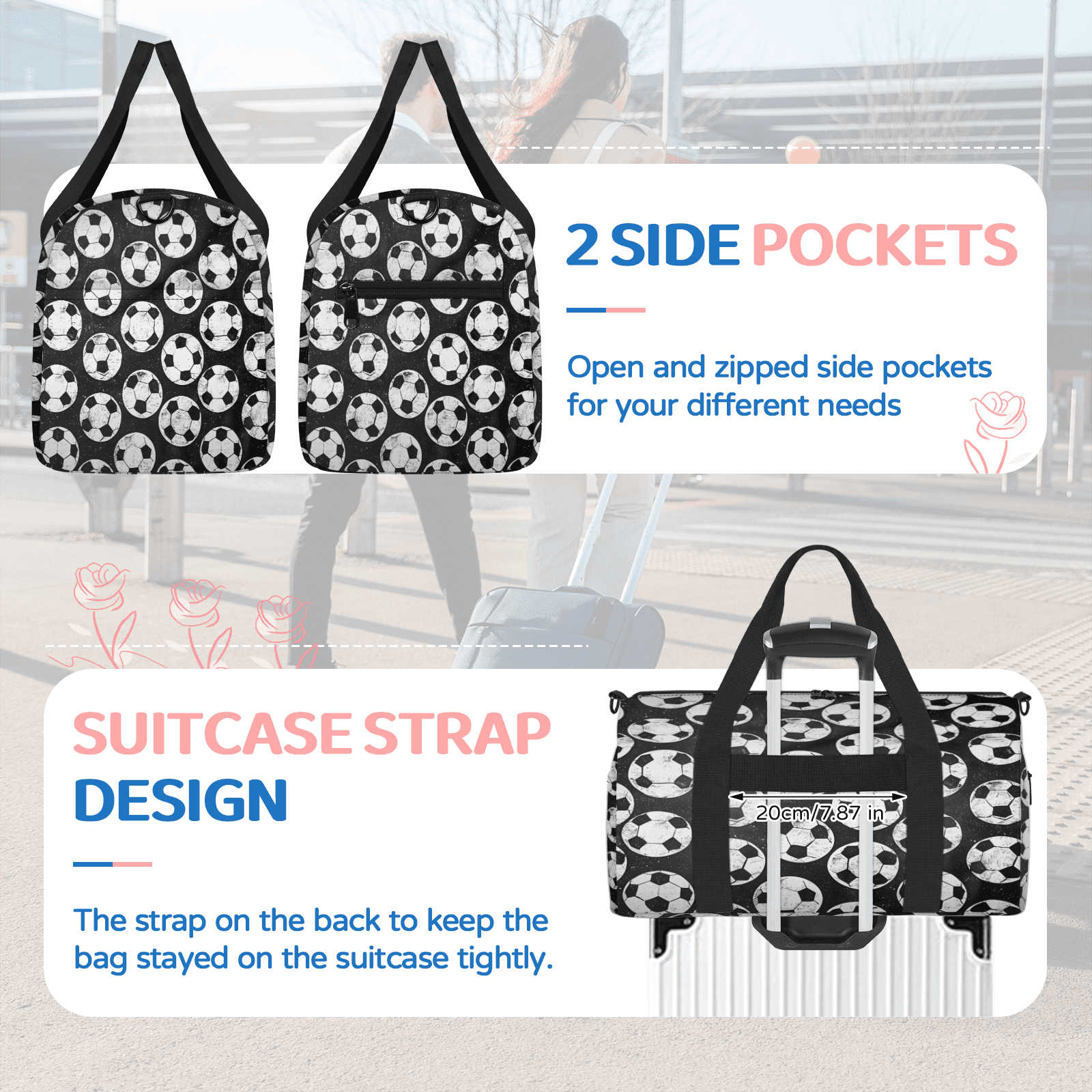 Herdesigns Soccer Ball Gym Bag for Women, Duffle Bag for Travel Sport, Lightweight Waterproof Carry on Weekender Overnight Dance Yoga Workout Bags