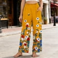 thumbnail image 2 of Ecqkame Pants for Women Casual Loose Floral Print Elastic High Waist Wide Leg Pants Lightweight Comfortable Trousers with Pockets Orange XXL, 2 of 7