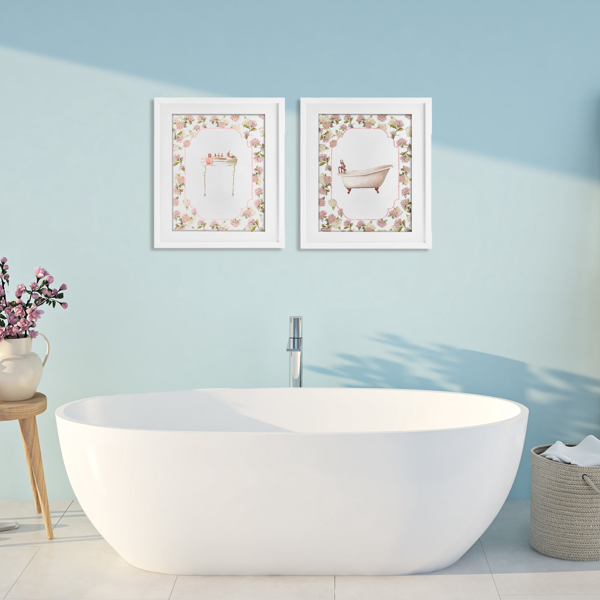 Stupell Industries Elegant Hydrangeas Bathroom 2 Piece White Framed Print Under Glass Set, design by Carol Robinson