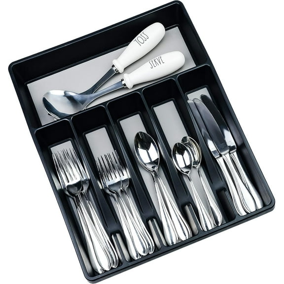 Silverware Organizer, Large, Black Gray Plastic Kitchen Utensil Holder by Galashield