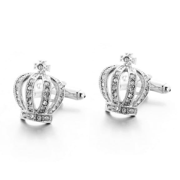 Longcreek Cross Crown Cufflinks for Men, Rhinestone Crystal Crown Cufflinks, King Queen Crown Cuff Links, Silver Crown Shirt Tuxedo Cufflinks, Punk Cufflinks French Cufflinks