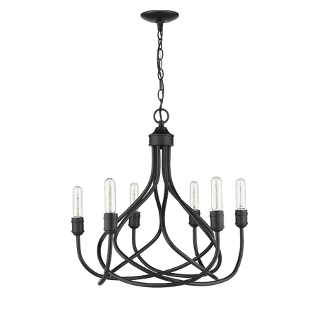 Vivio Lighting Tara 6-Light Farmhouse Matte Black Corded Electric Modern Industrial Chandelier