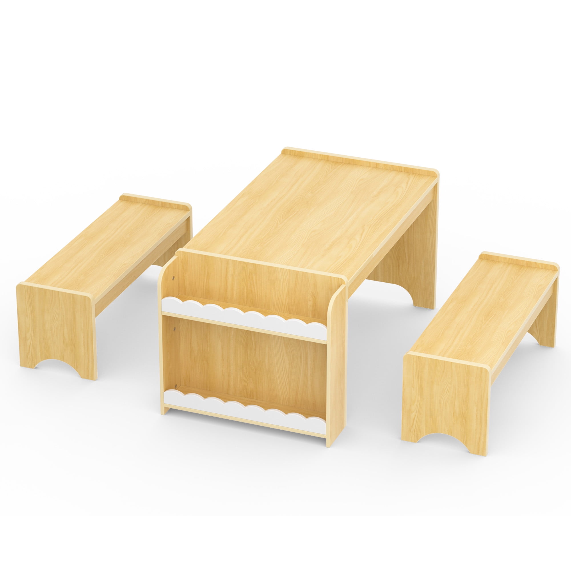 Reasea Wooden Kids Table and Chair Set, Activity Table with Storage, Kids Craft Desk