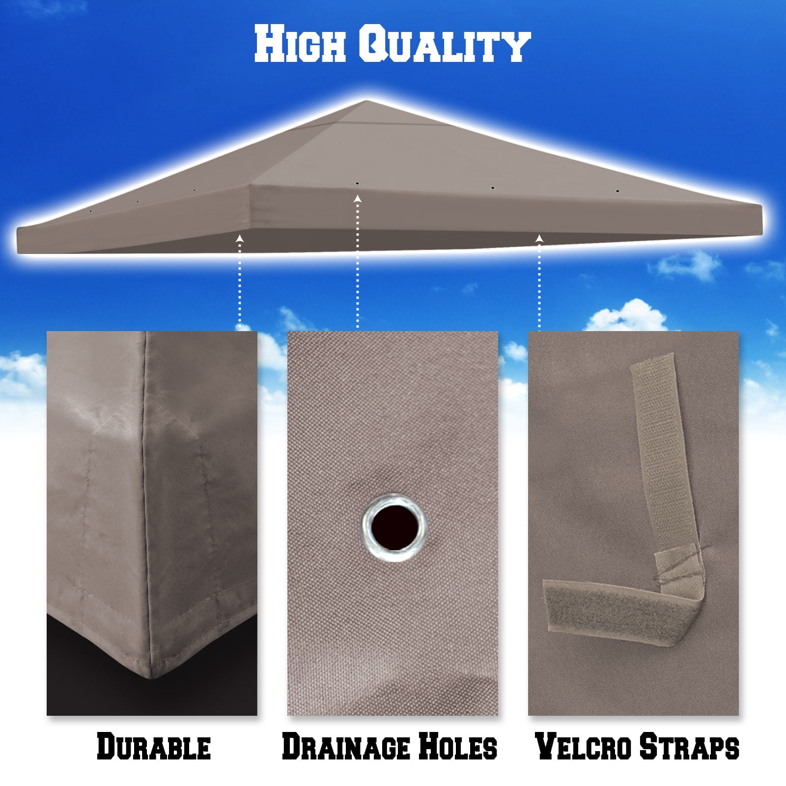 Sunrise Replacement top cover for 10'X10' gazebo canopy patio pavilion sunshade plyester single tier-Taupe