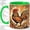 Green, variant on Retro Rooster Floral Coffee Mug, Rooster Mug, Morning Tea Cup for Home, Orange Farm Bird with Sunburst Rays and Ornamental Leaves, Vintage Farmhouse Art, Country Kitchen Lover