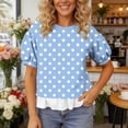thumbnail image 3 of WAGUTH Women's Polka Dot Print Tops Crew Neck Puff Short Sleeve Casual Blouses with Ruffle Hem for Daily Wear,Sky Blue,S, 3 of 7