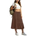 thumbnail image 2 of asdoklhq A Line Skirts for Women Plaid Skirts Women Fashion Summer Casual Comfy Solid A-Line Long Skirts Elastic Waist Pocket Brown XL, 2 of 5