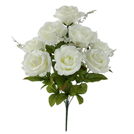 Mainstays Indoor Artificial Rose Floral Bush, White Color, Assembled Height 17.5"