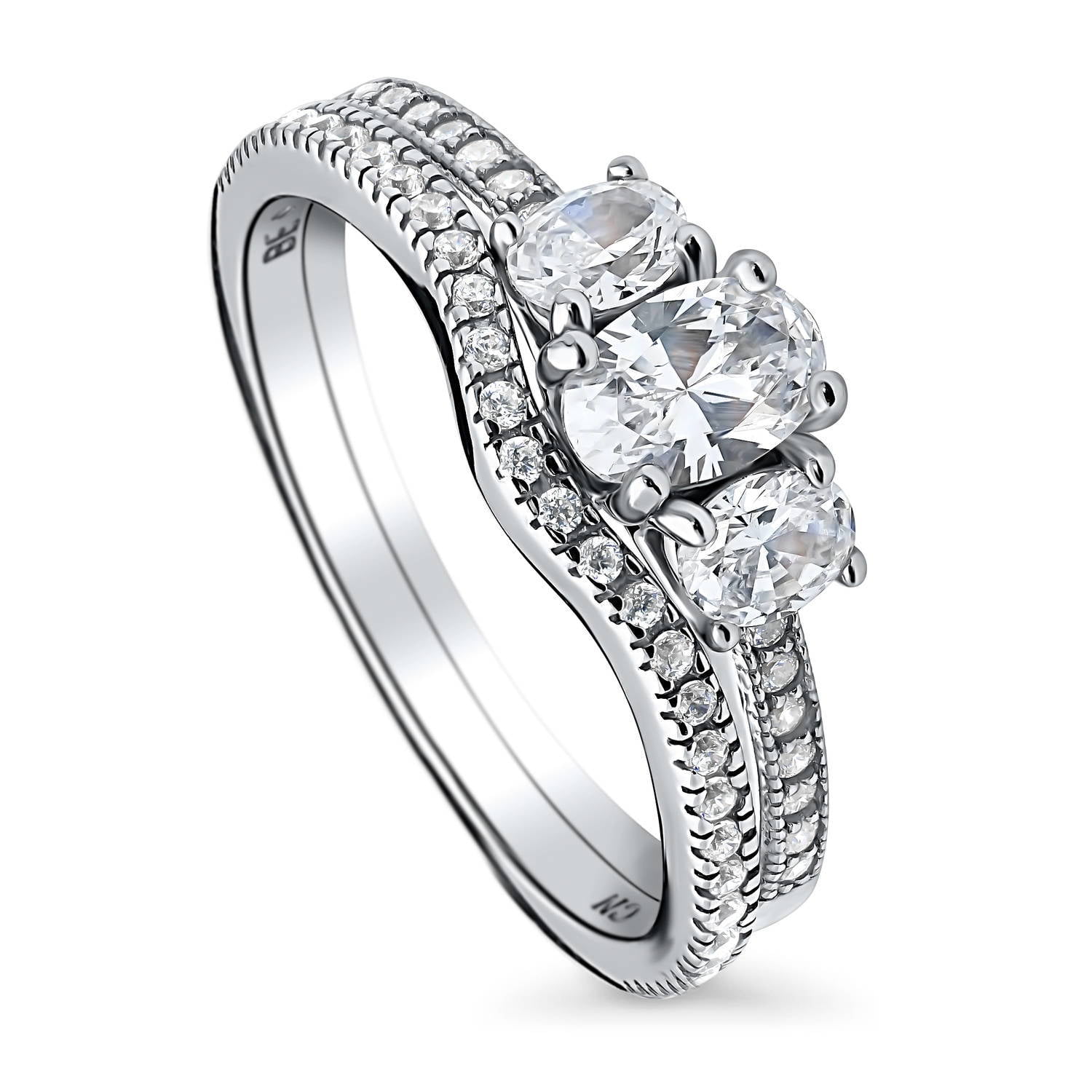 Princess Kylie Channel Set Clear Cubic Zirconia Two Piece Set Ring Rhodium Plated Sterling Silver