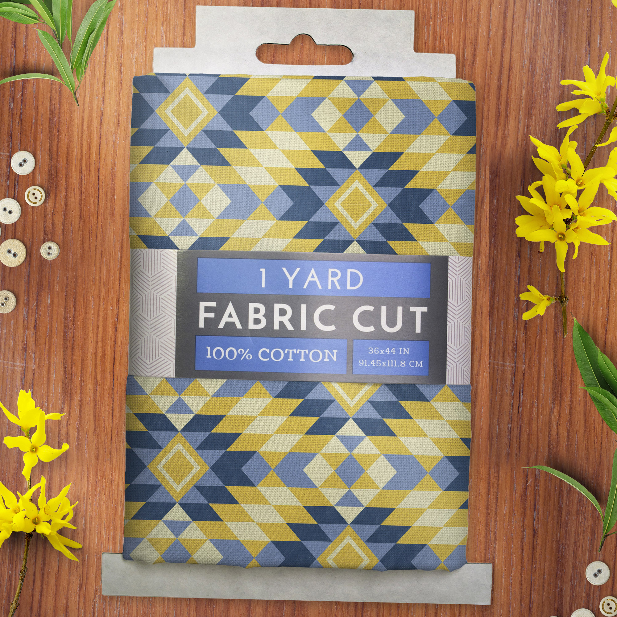 1 Yard 100% Cotton Killim Pattern, Yellow, 44" Wide for Quilting & Sewing by David Textiles