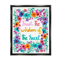 Stupell Industries Wisdom of Heart Phrase Botanical & Floral Painting Black Floater Framed Canvas Art Print Wall Art, 17 x 21