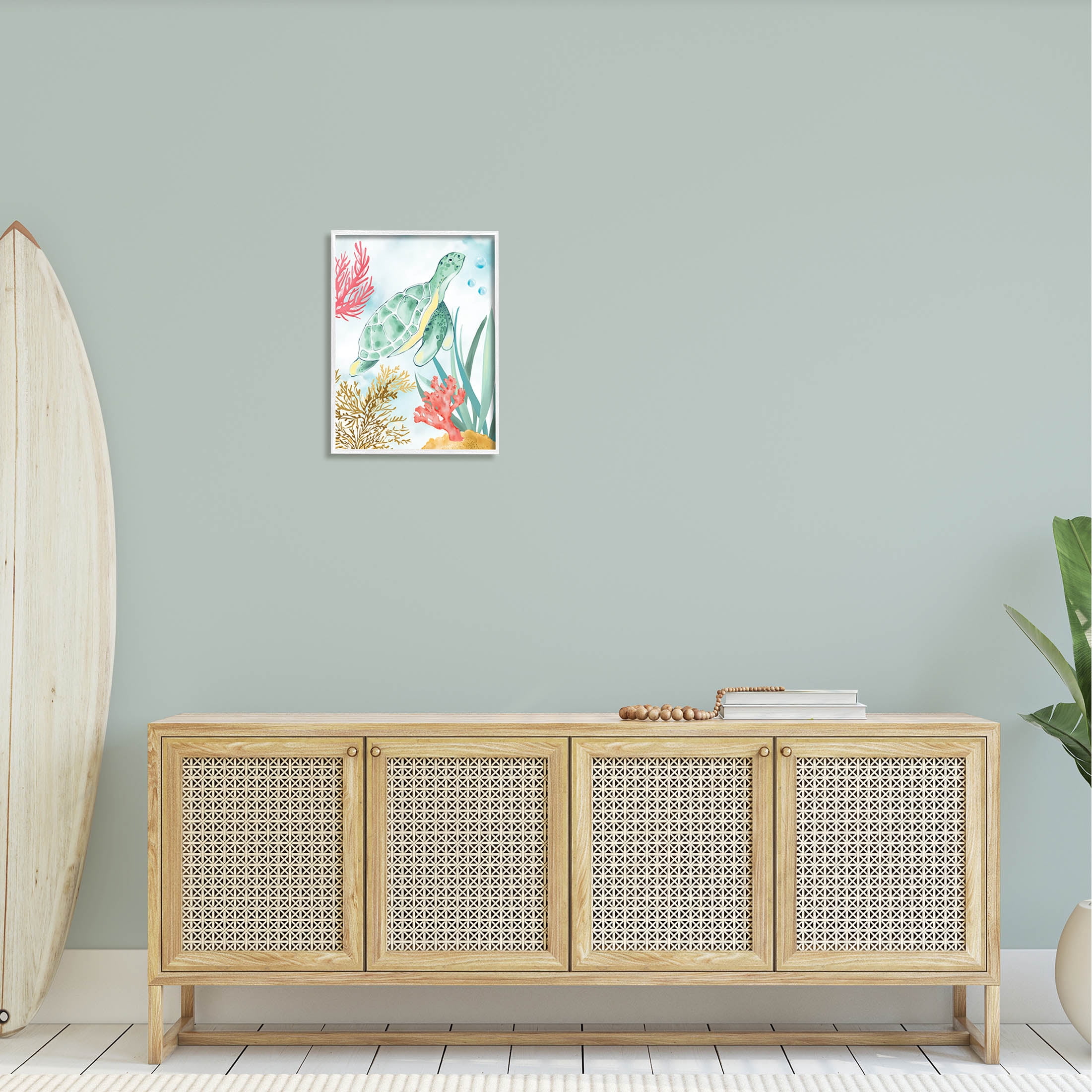 Stupell Industries Turtle Coral Reef Bubbles Graphic Art White Framed Art Print Wall Art, Design by House of Rose