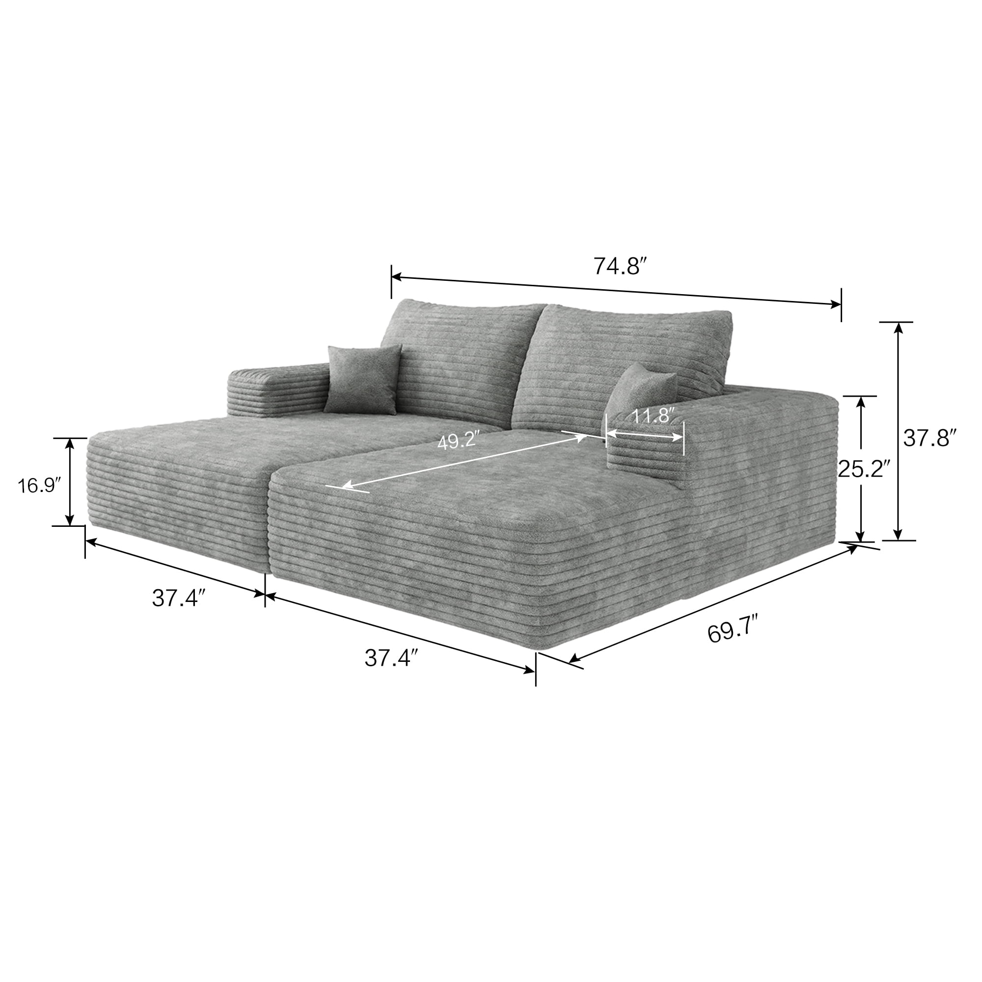 MAYEERTY 74.8" Gray Modern Modular Cloud Sectional No Assembly Medium-Size Comfort Room