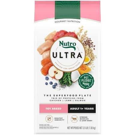 Nutro Ultra Adult Toy Breed Dry Dog Food, Chicken, Lamb and Salmon Protein Trio, 3.5 lb Bag C80