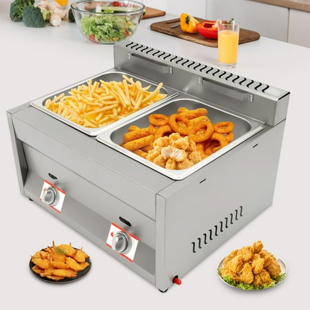 ChicHomey Dual-Tank Stainless Steel Deep Fryer, High-Capacity Commercial Fryer w/ Dual Tank & Lid,Fast Heating & Easy Clean for Restaurant, Hotel, Supermarket