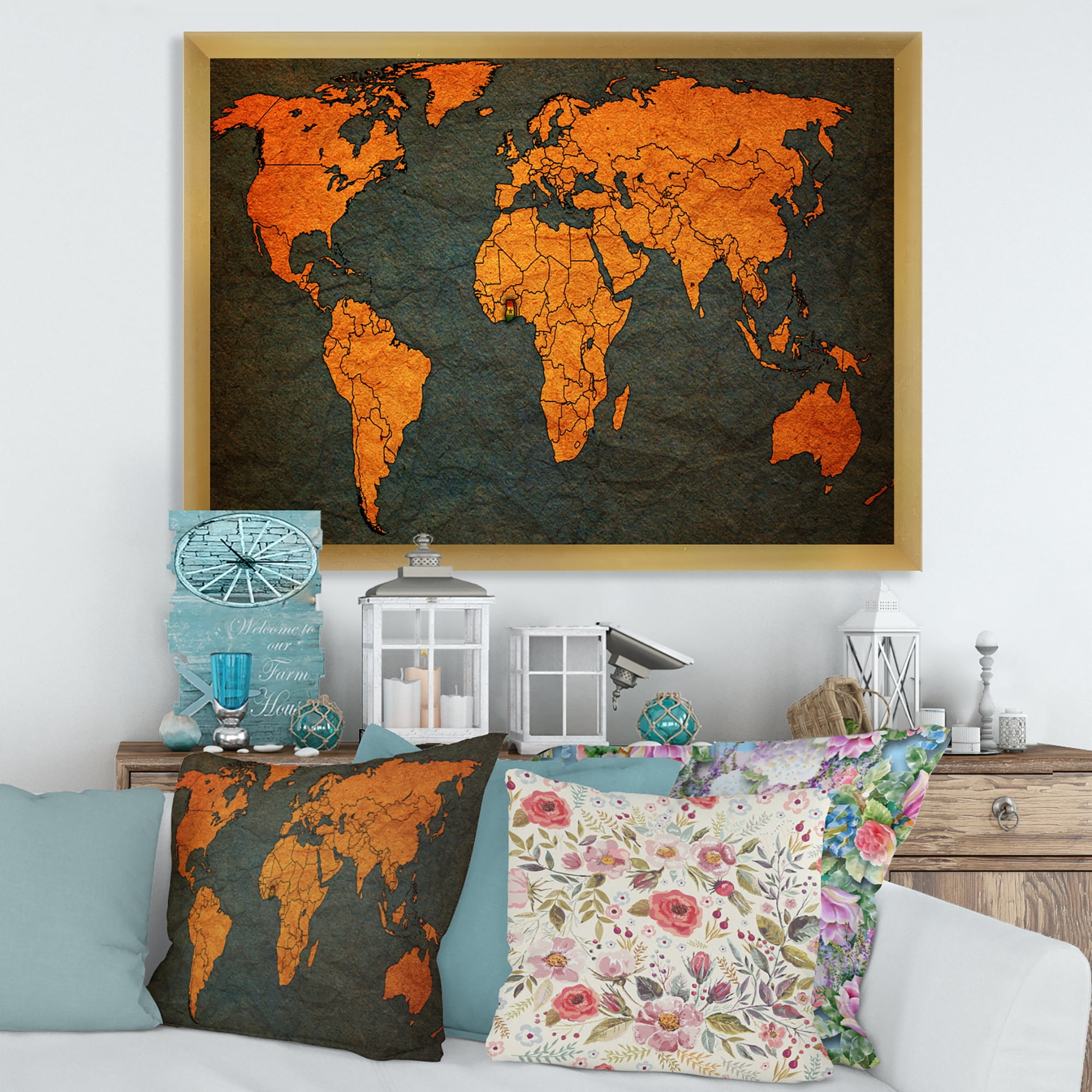 Designart 'Ancient World Map of Africa' Vintage Framed Art Print