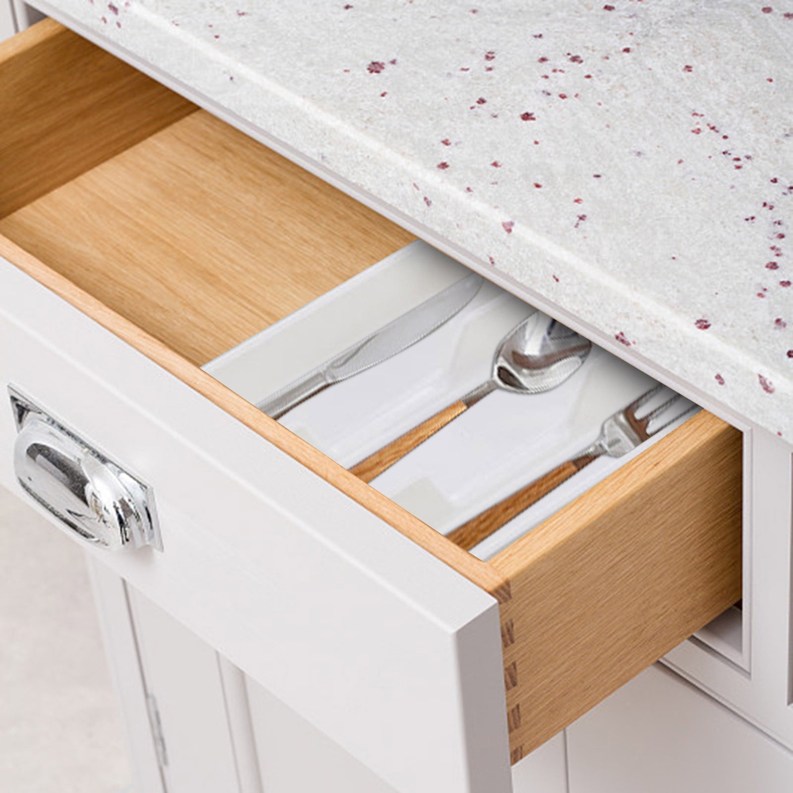 CY5O5ee Small Cutlery Tray Kitchen Spoon forks Cutlery Separation Finishing Rack 4 Compartments Utensil Storage Box Drawer Organizer 6.9*10.6inch