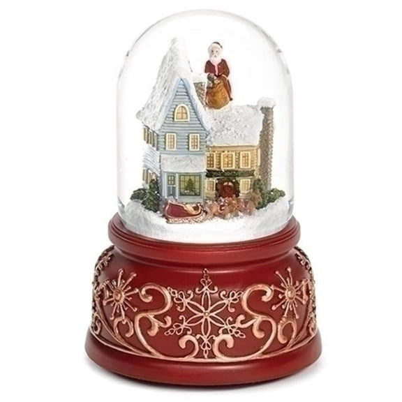 Filigree Red Santa Dome 5.5 inch Resin Decorative Windup Snow globe