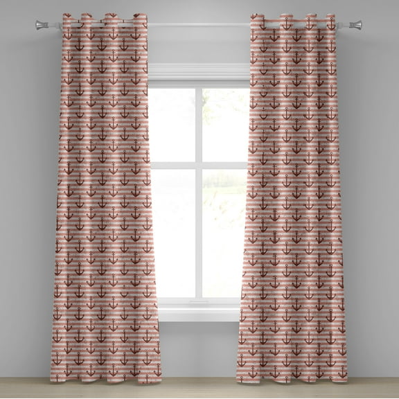 Ambesonne Anchor Grommet Curtain, Grunge Nautical, 50" x 84", Redwood Coral and White