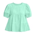 thumbnail image 4 of LEKWK Babydoll Tops for Women Puff Short Sleeve Cute Peplum Tops Pleated Casual Loose Fit Flowy Blouses Summer Beach Vacation Going Out Outfits, 4 of 5