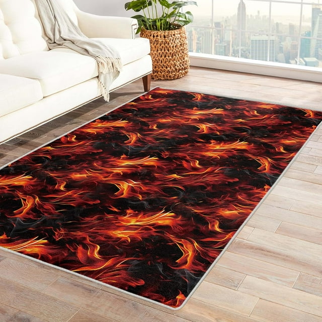 Flame Rugs for Living Room Bedroom - Fire Rug 4x6 - Abstract Carpet for Home Decor - Washable Non Slip Patterned Indoor Large Area Rug - Soft & Low Pile (ZL&759)
