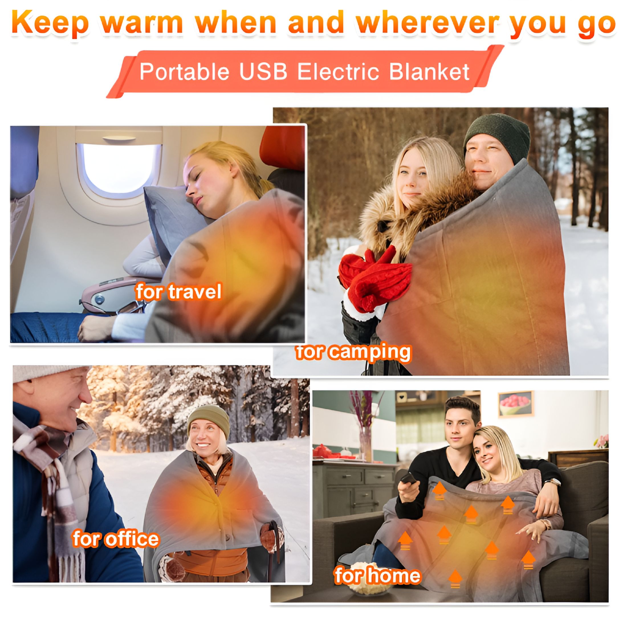 HIBIBUD 2026 New Battery Operated Heated Blanket Electric Throw - Usb Battery Power Heating Blanket for Home Outdoor Travel Camping Use in Winter