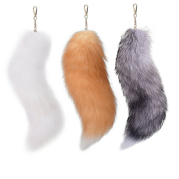 3PCS Halloween Foxes Tail Keychain Set Stylish Faux Furs Bag Charm Pendant Keyrings Oversized Soft Accessories