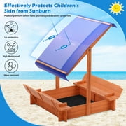 Yexmas 48 Wooden Sandbox with Lid, Outdoor Large Kids Sandbox with Seat,for Yard Lawn Garden