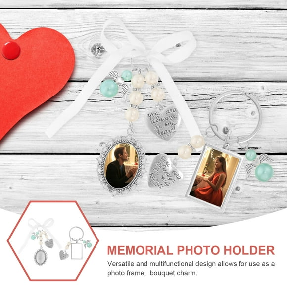 KAKOWELY 2 marcos de fotos DIY, colgantes para ramo de boda, llaveros con fotos en blanco