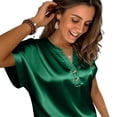 thumbnail image 3 of Womens Silk Satin Tank Top Button Up V Neck Summer Blouse Short Sleeve Shirt Business Casual Dressy Outfit Vacation Clothes 2026, 3 of 6