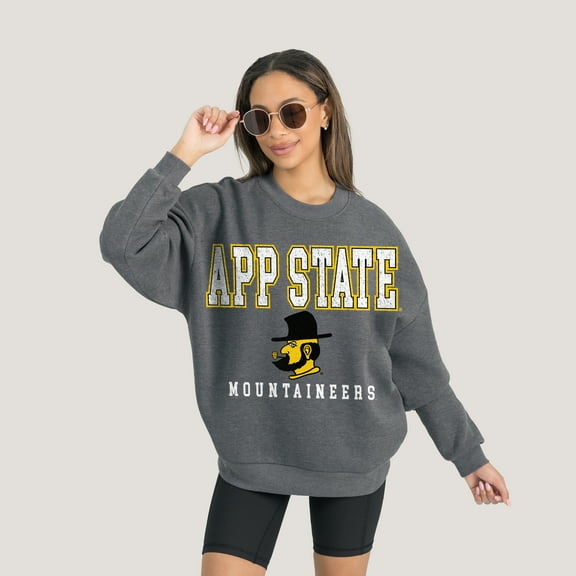 Women's Gameday Couture  Heather Charcoal Appalachian State Mountaineers Oversized Distressed Fleece Pullover Sweatshirt