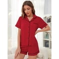 thumbnail image 4 of ebukurty Women's Lounge Sets 2-Piece Boutton-Up Red Pajamas Set Short Sleeve Soft Sleepwear, 4 of 7