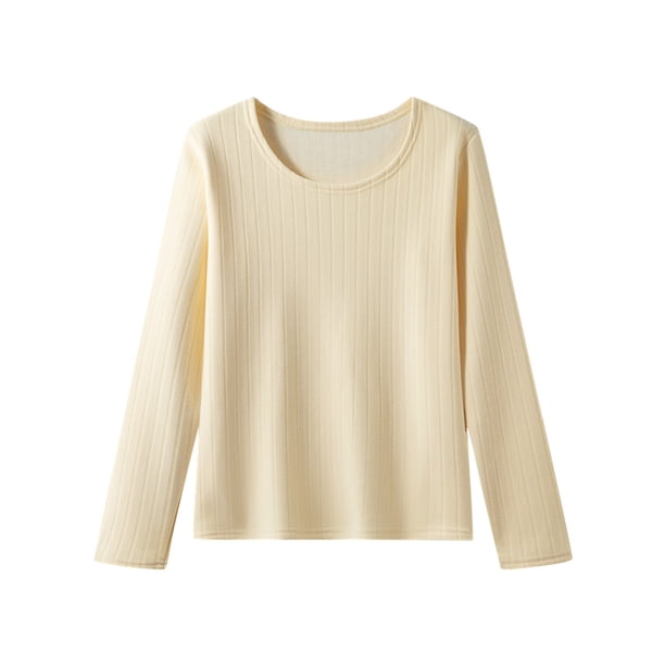 Ropa interior térmica para mujer, color sólido, cuello redondo, terciopelo grueso, manga larga, ajustada, ropa interior cálida, pijama de poliéster para mujer