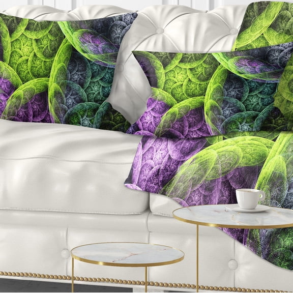 Designart Green Pink Colorful Clouds - Abstract Throw Pillow - 12x20